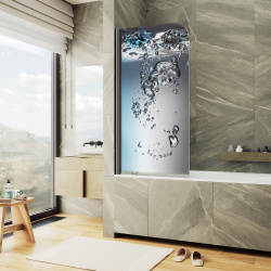 Шторка на ванну поворотная MaybahGlass MGV-930-Ф П010-6 8001400 мм, чёрный профиль, стекло фотопеча