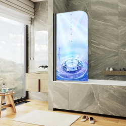 Шторка на ванну поворотная MaybahGlass MGV-928-Ф П012-6 6001400 мм, чёрный профиль, стекло фотопеча